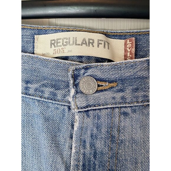 Levi's 505 Jeans 34x31 Men's Regular Fit Straight Leg Light Wash Red Tab Fraying - Picture 3 of 12